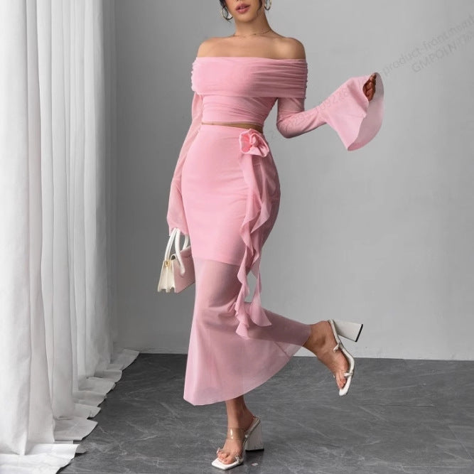 Off-the-shoulder Top And Bodycon Skirt Set