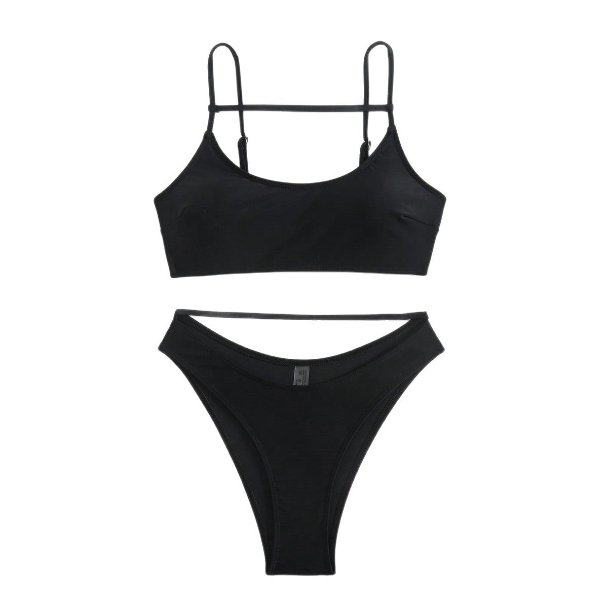 Hollow-out Black Tank-top Sports Two-piece Swimsuit Bikini