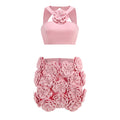 Fashion Suit Top Halter Decorative Flower Skirt