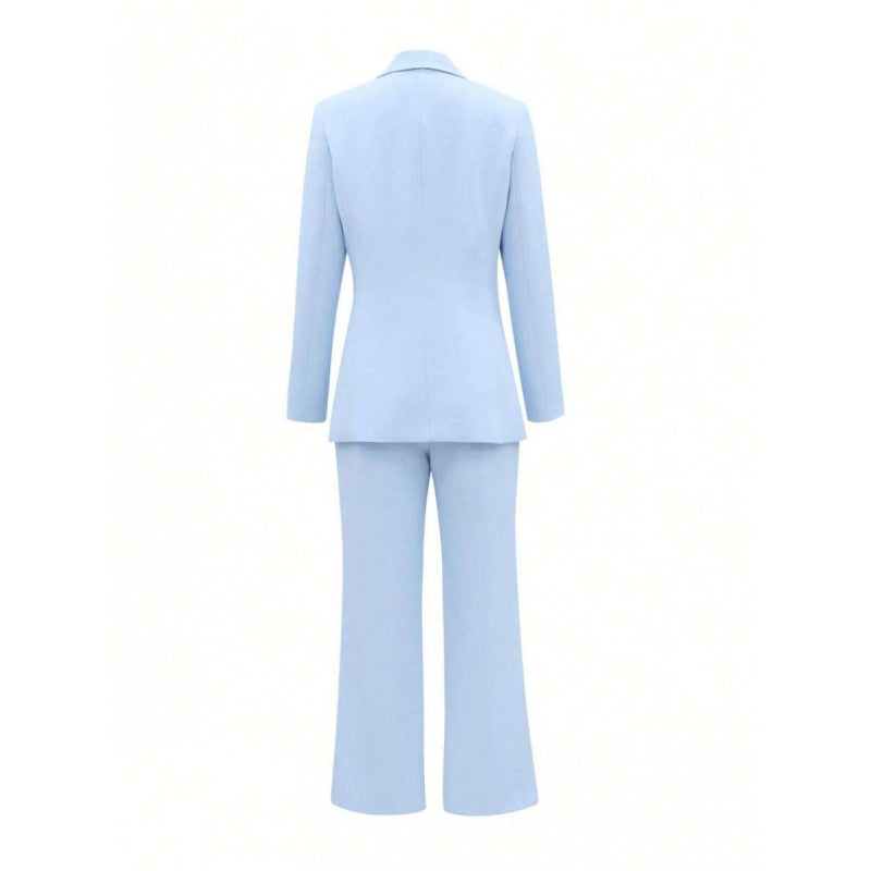 Solid Color Notched Lapel Double Breasted Pocket Set