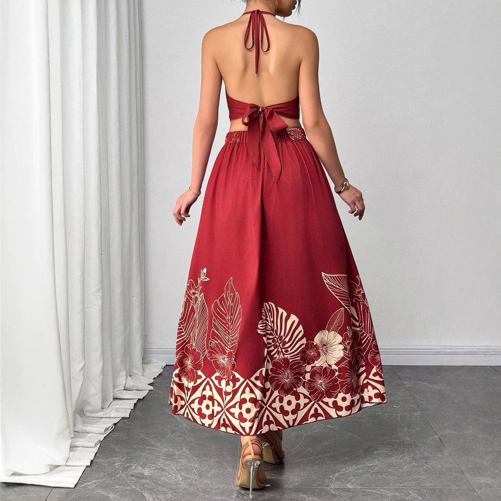 Floral-print Two-piece Slim-fit Set
