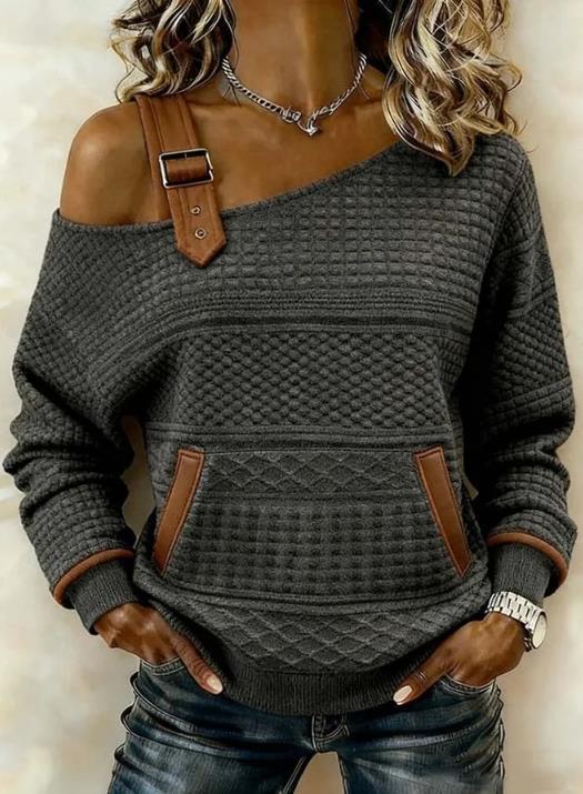 Womens Patchwork Denim Long Sleeve All Match Top