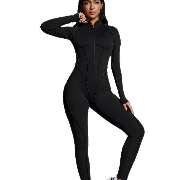 Women's Fashion Long Sleeve Zipper Slim Fit Jumpsuit