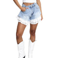 Straight-leg Denim Stitching Lace Women's Shorts