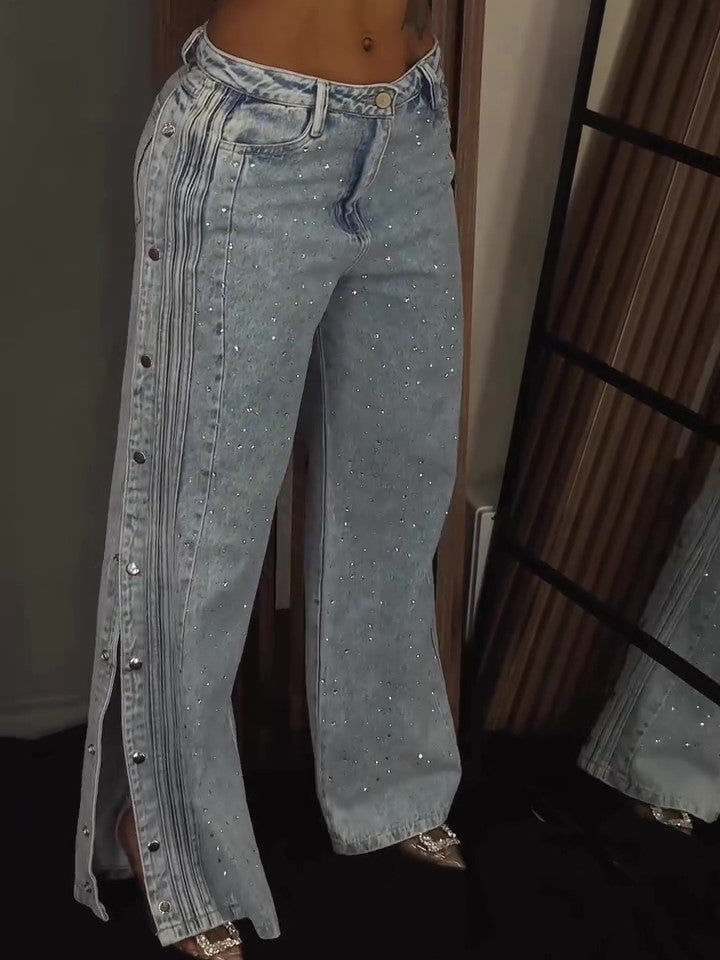 Button Rhinestone Fashion Jeans