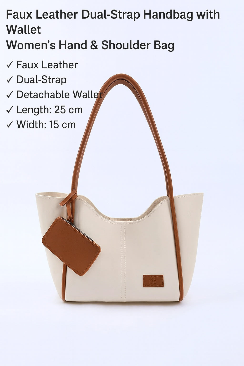 Cream Tan Faux Leather Women Hand And Shoulder Bag With Wallet And Makeup Bag