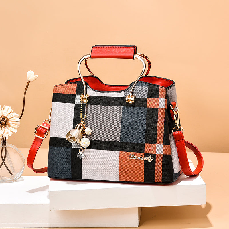 Checkered Design Women's Bag - Satchel Portable Shoulder Crossbody Handbag