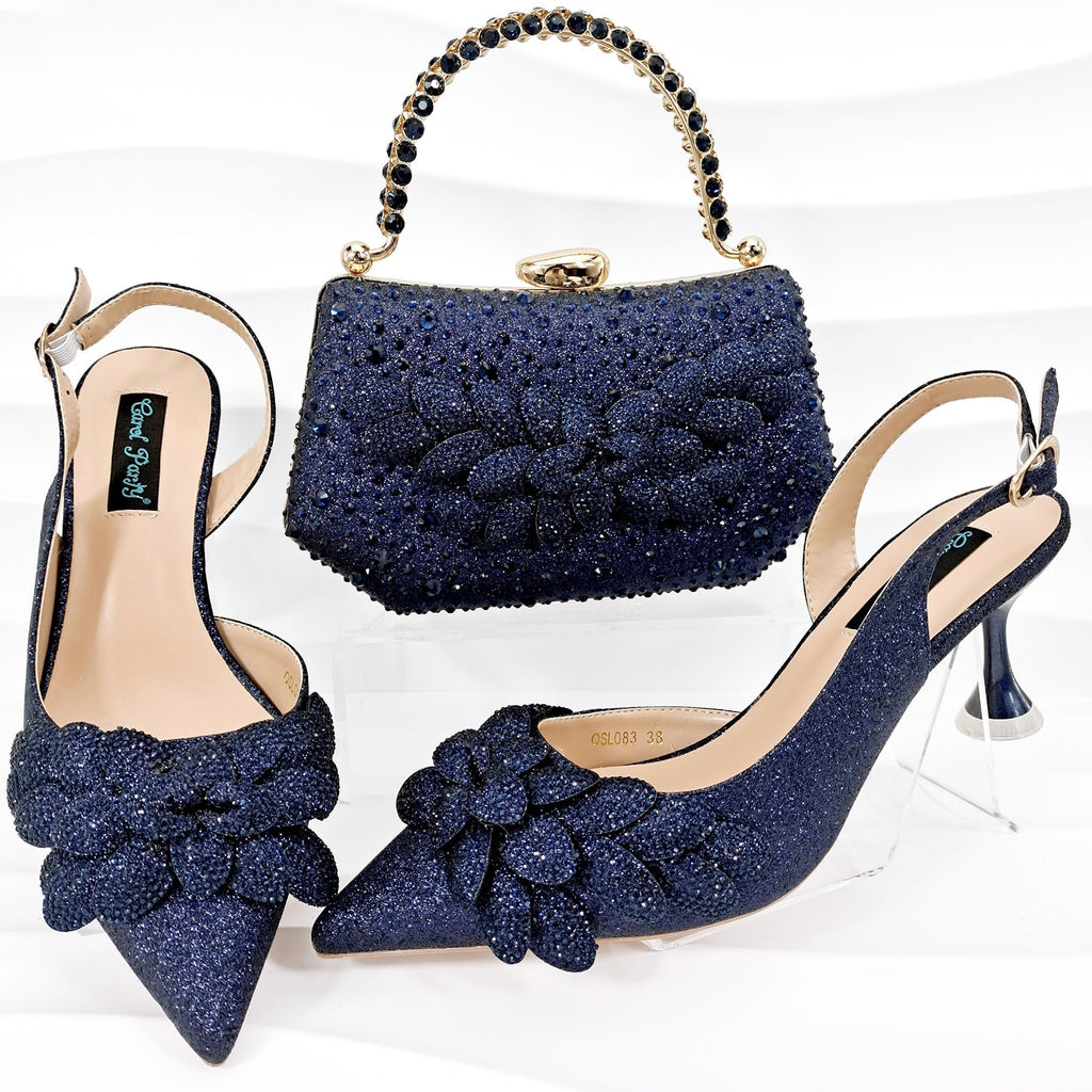 Cross-border Ladies Party Shoes Bag Set Handmade Leaf Decorative Wine Glass Heel Matching Set