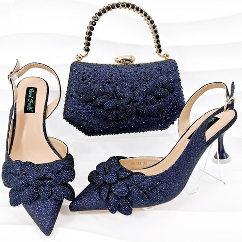 Cross-border Ladies Party Shoes Bag Set Handmade Leaf Decorative Wine Glass Heel Matching Set