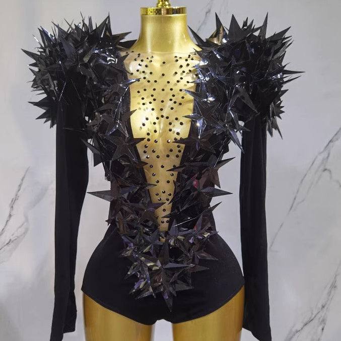 Sexy Golden Three-dimensional Five-pointed Star Exaggerated High Padded Shoulder Jumpsuit
