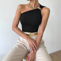 Minimalist Sleeveless One-shoulder Vest With A Metal Ring Detail