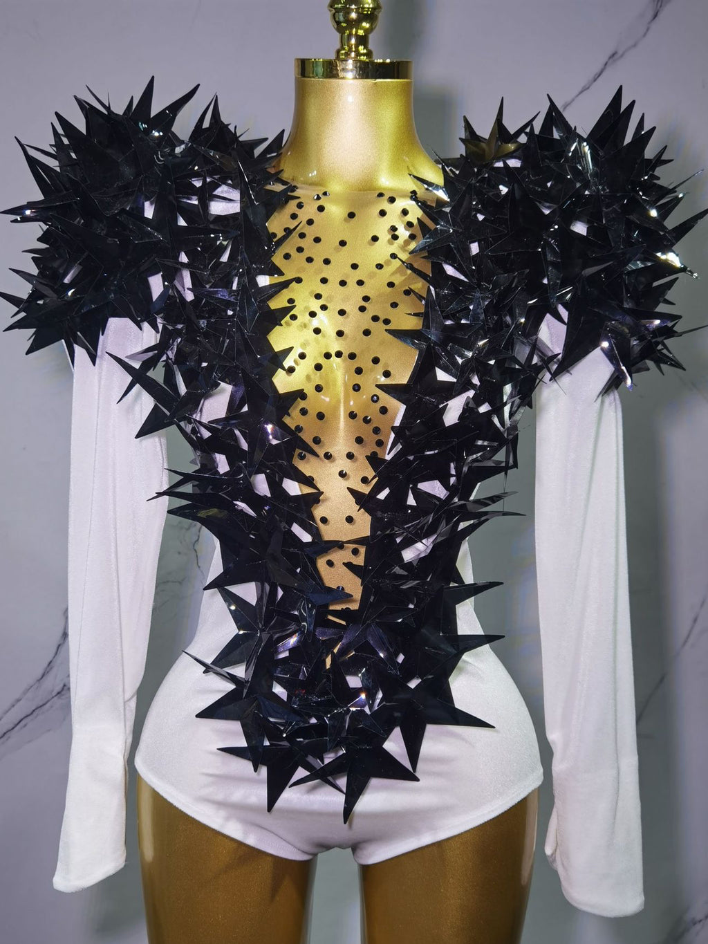 Sexy Golden Three-dimensional Five-pointed Star Exaggerated High Padded Shoulder Jumpsuit