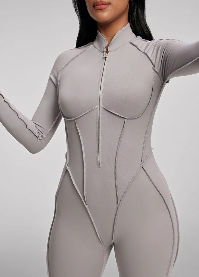 Women's Fashion Long Sleeve Zipper Slim Fit Jumpsuit