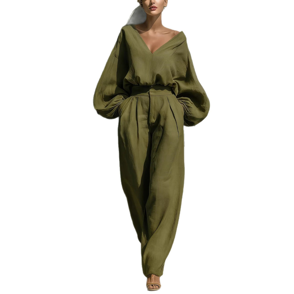 Long-sleeve Loose-fitting Trendy Unisex Retro Cotton-linen Set