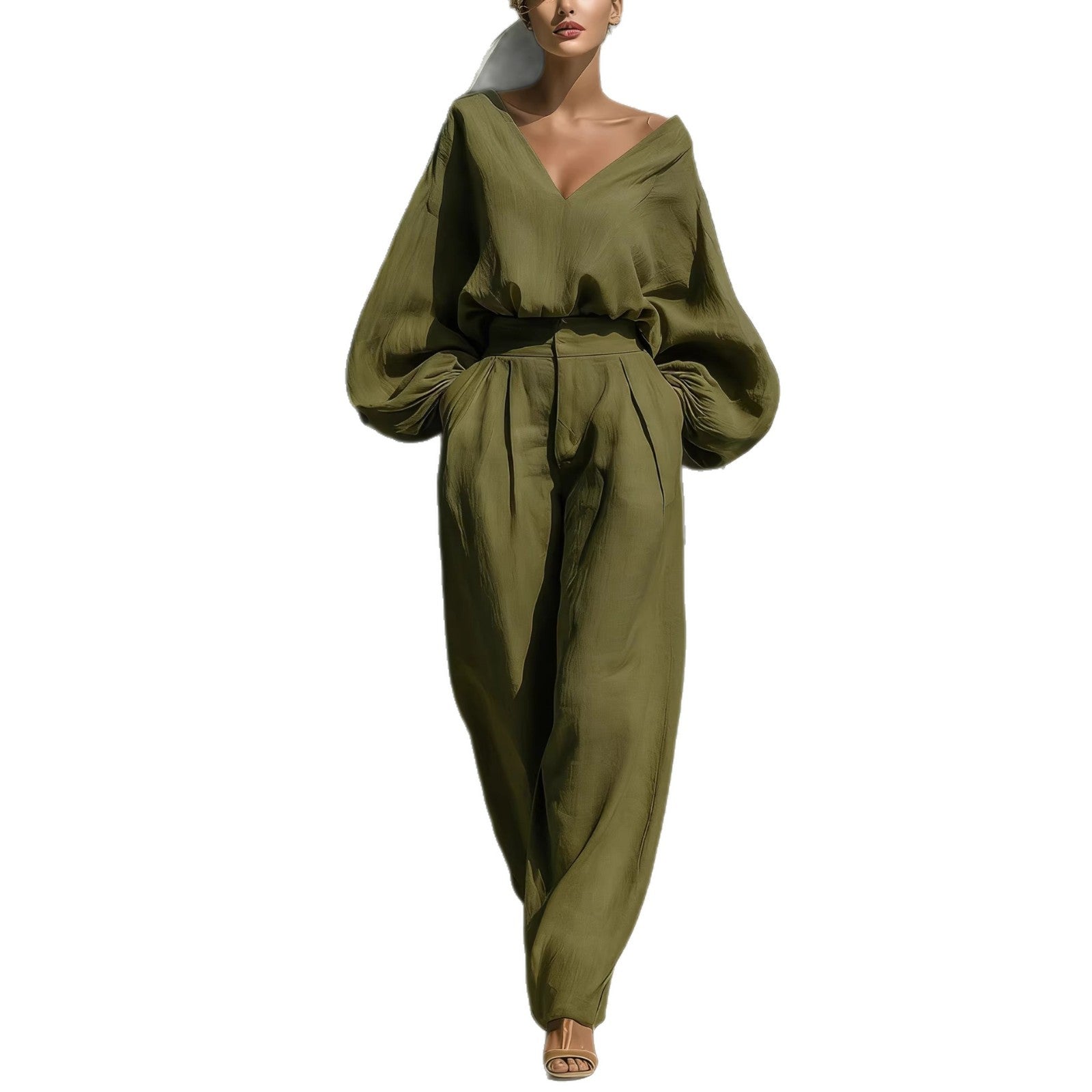 Pitkähihainen väljä trendikäs unisex-retro puuvilla-pellavasekoite-setti