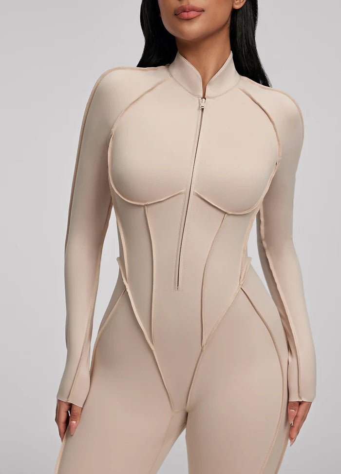 Women's Fashion Long Sleeve Zipper Slim Fit Jumpsuit