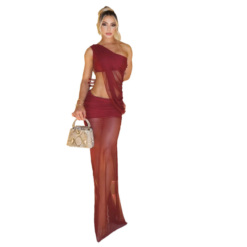 Womens Two Piece Set Asymmetrical Neck Crop Top And Bodycon Maxi Skirt For Women