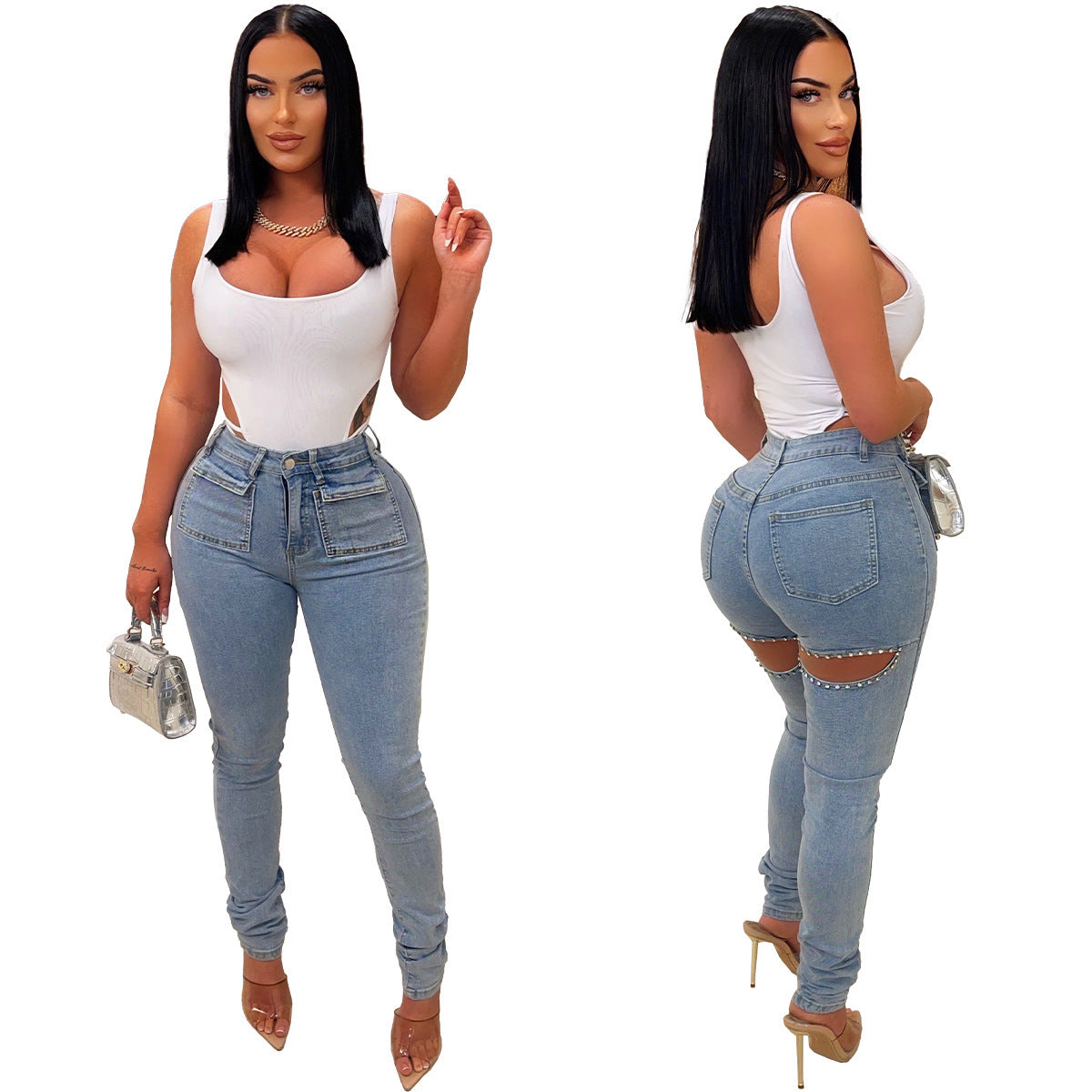 Women's Casual Distressed Slim-fit Skinny Jeans