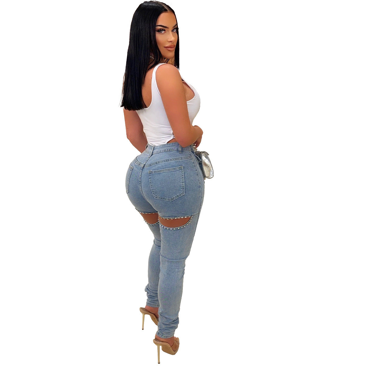 Women's Casual Distressed Slim-fit Skinny Jeans
