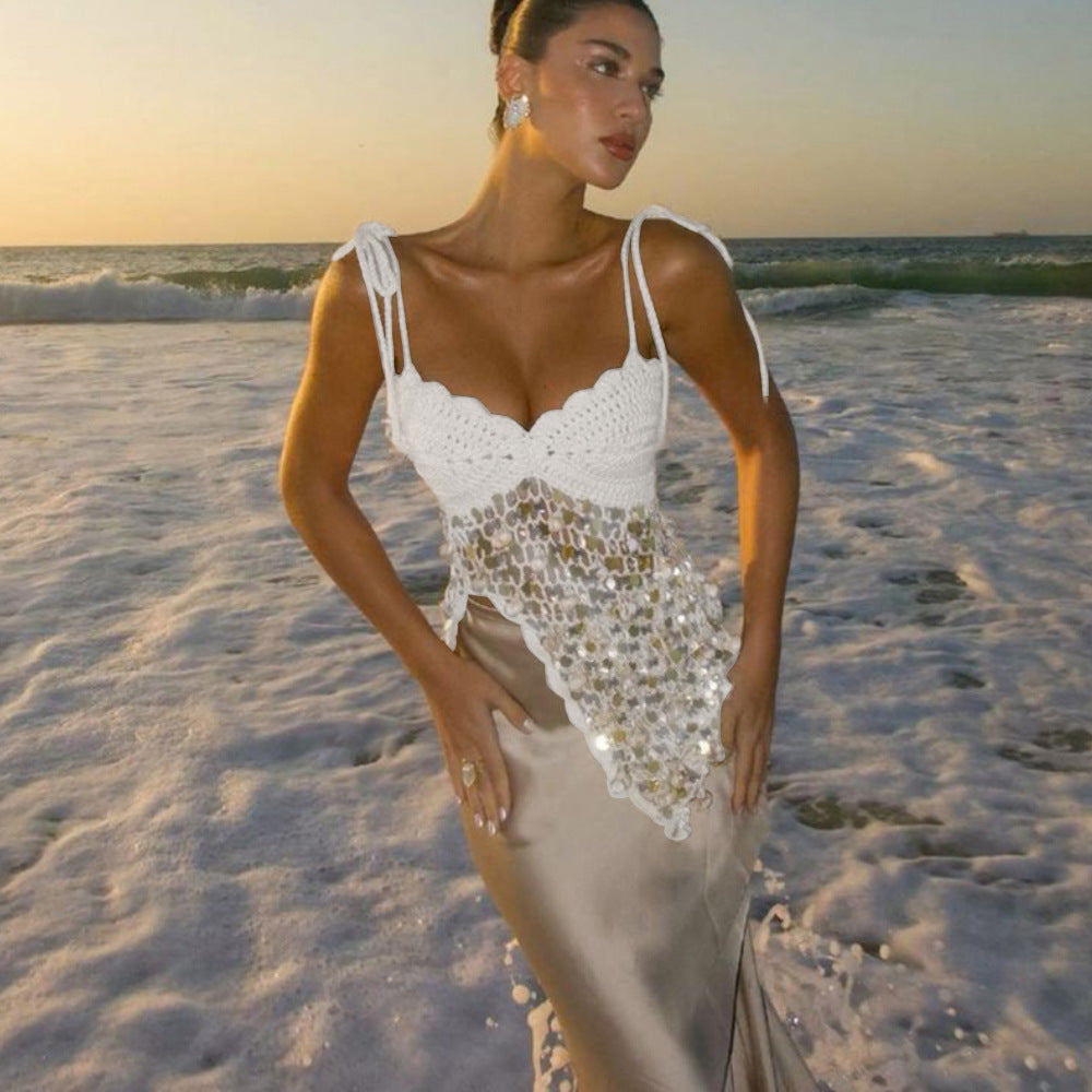 Womens Beach Sequin Top