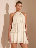 Irregular Solid-color Sweet Lace-up Tiered Skirt