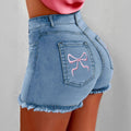 Short en jean moulant avec nœud papillon doux pour femmes