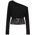 Dames sexede off-shoulder cropped top med udhulede blondepaneler
