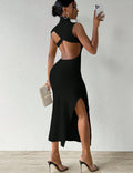 Backless Stand-up Collar Side-slit Bodycon Dress