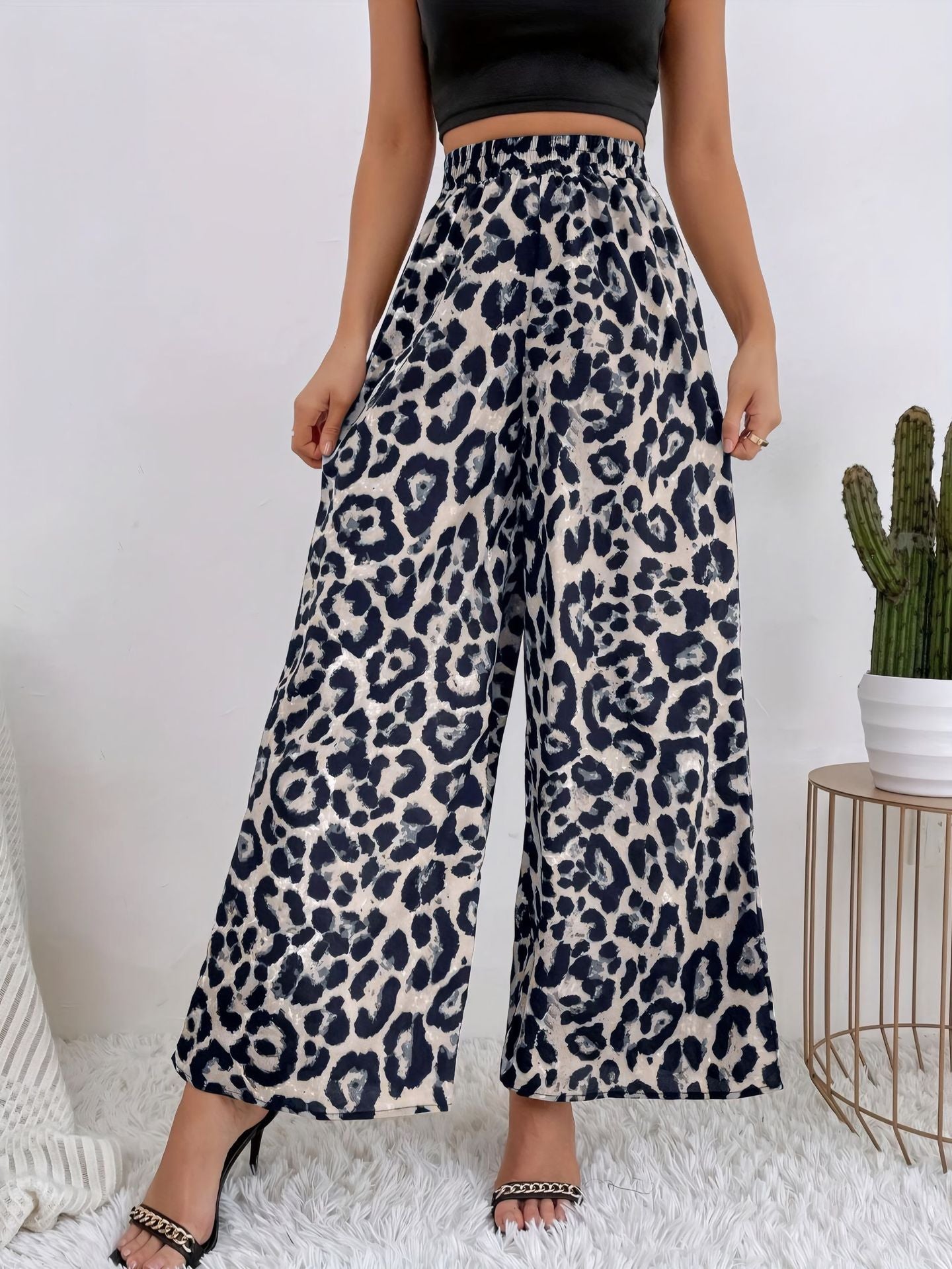 Elastic-waist Casual Wide-leg Pants