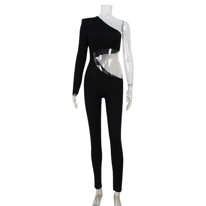 New SpringSummer Stylish Hollowed-Out One-Shoulder Jumpsuit