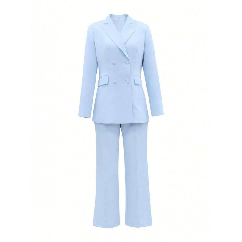 Solid Color Notched Lapel Double Breasted Pocket Set