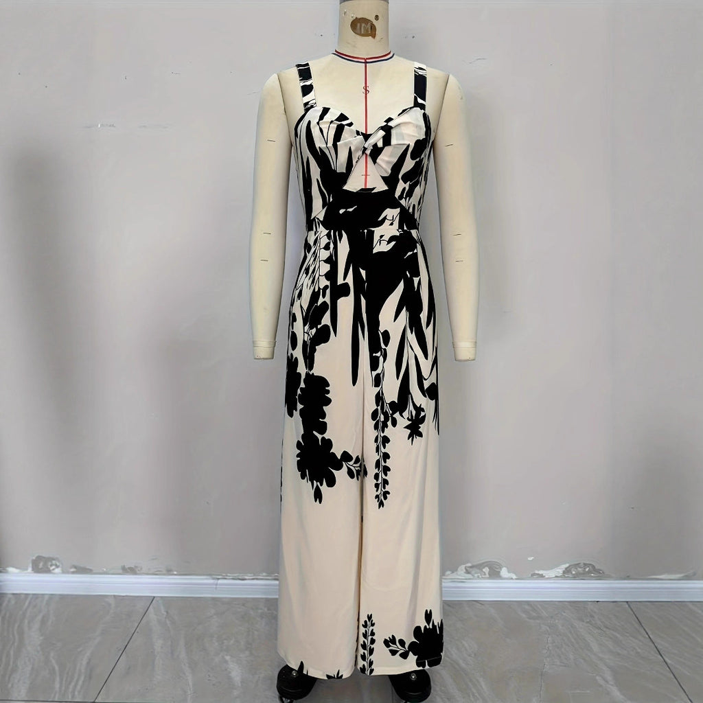 Ethnic-style Printed Ruched Waist With A Tie-detail Designcasual Vacation-ready Womens Jumpsuit