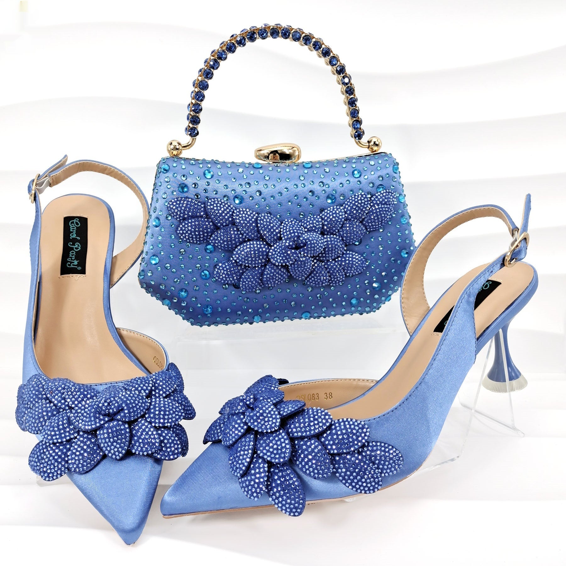 Cross-border Ladies Party Shoes Bag Set Handmade Leaf Decorative Wine Glass Heel Matching Set