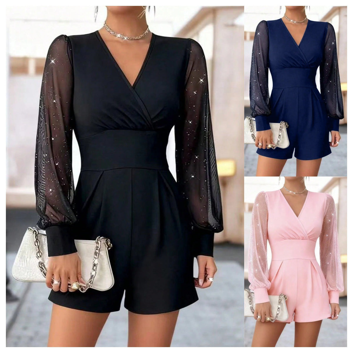 Mesh-panel Straight-cut Shorts Jumpsuit