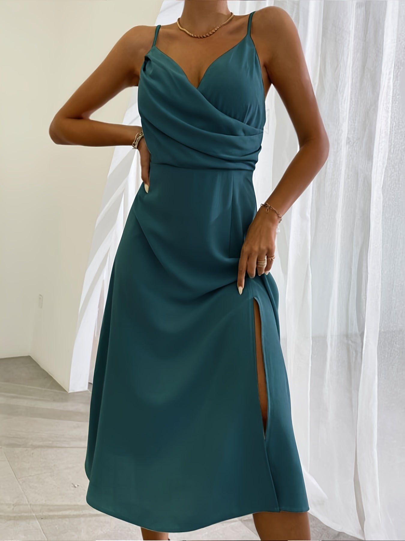 V-neck Slit Sling Dress Summer Fashion Sexy Slim Dresses For Women Clothing