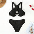 Bikini da donna stile Instagram tinta unita con allacciatura e ferretto, costume due pezzi