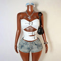 Off-the-shoulder Strapless Hollow-out Fashionable Cropped Tank Top