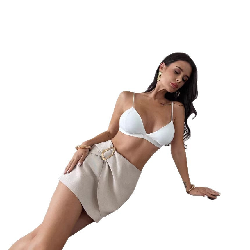 Versatile Metal-embellished Wide-leg Skorts