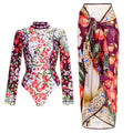 New European And American-style Printed Long-sleeve One-piece Swimsuit Set For Surfing