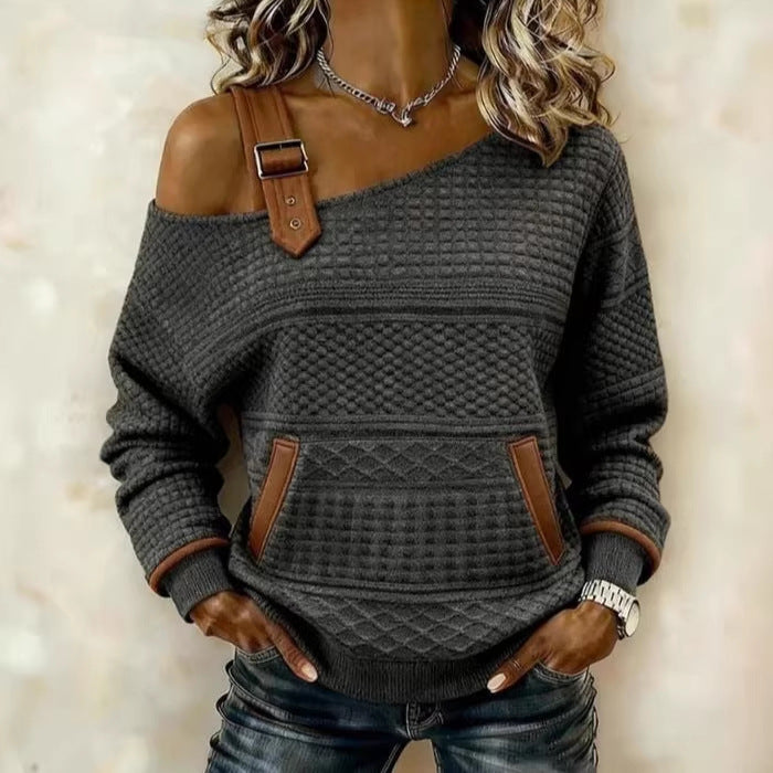 Womens Patchwork Denim Long Sleeve All Match Top