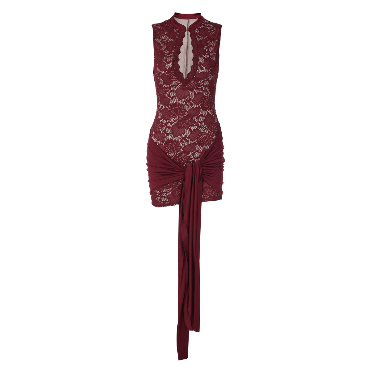 Lace-Panelled, Ribbon-Trimmed Bodycon Sheath Dress
