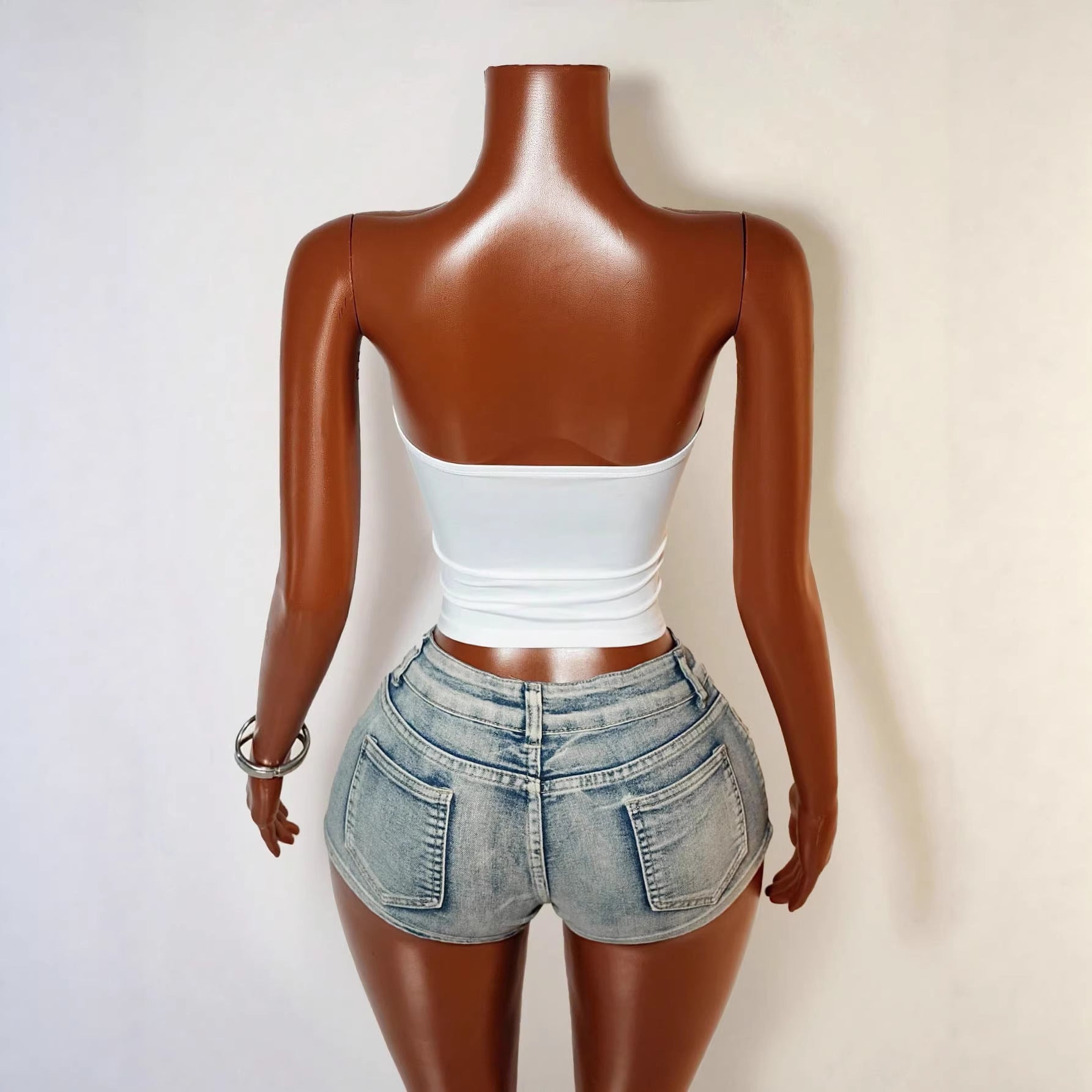 Off-the-shoulder Strapless Hollow-out Fashionable Cropped Tank Top