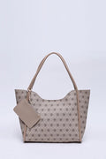 Monogram Mink Faux Leather Women Hand And Shoulder Bag With Wallet And Makeup Bag