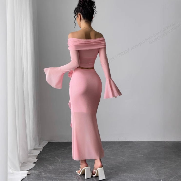 Off-the-shoulder Top And Bodycon Skirt Set