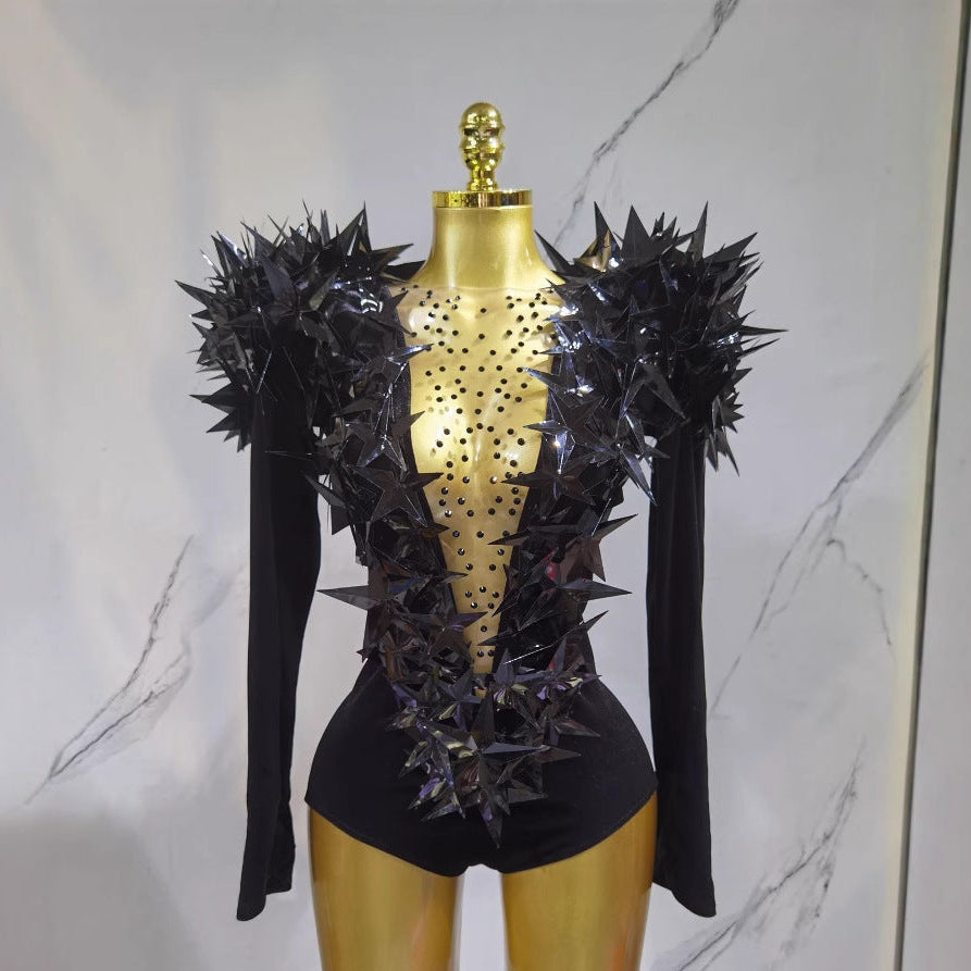 Sexy Golden Three-dimensional Five-pointed Star Exaggerated High Padded Shoulder Jumpsuit