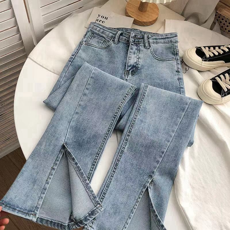 Jean en denim taille haute avec une fente à l'ourlet pour femmes