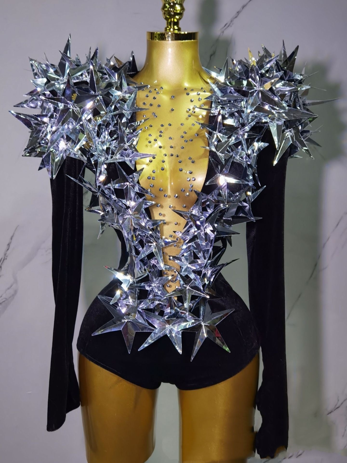 Sexy Golden Three-dimensional Five-pointed Star Exaggerated High Padded Shoulder Jumpsuit
