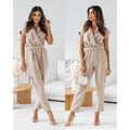 Fashion Solid Color Slimming Short-sleeved Jumpsuit Summer Lace-up Trousers Womens Clothing