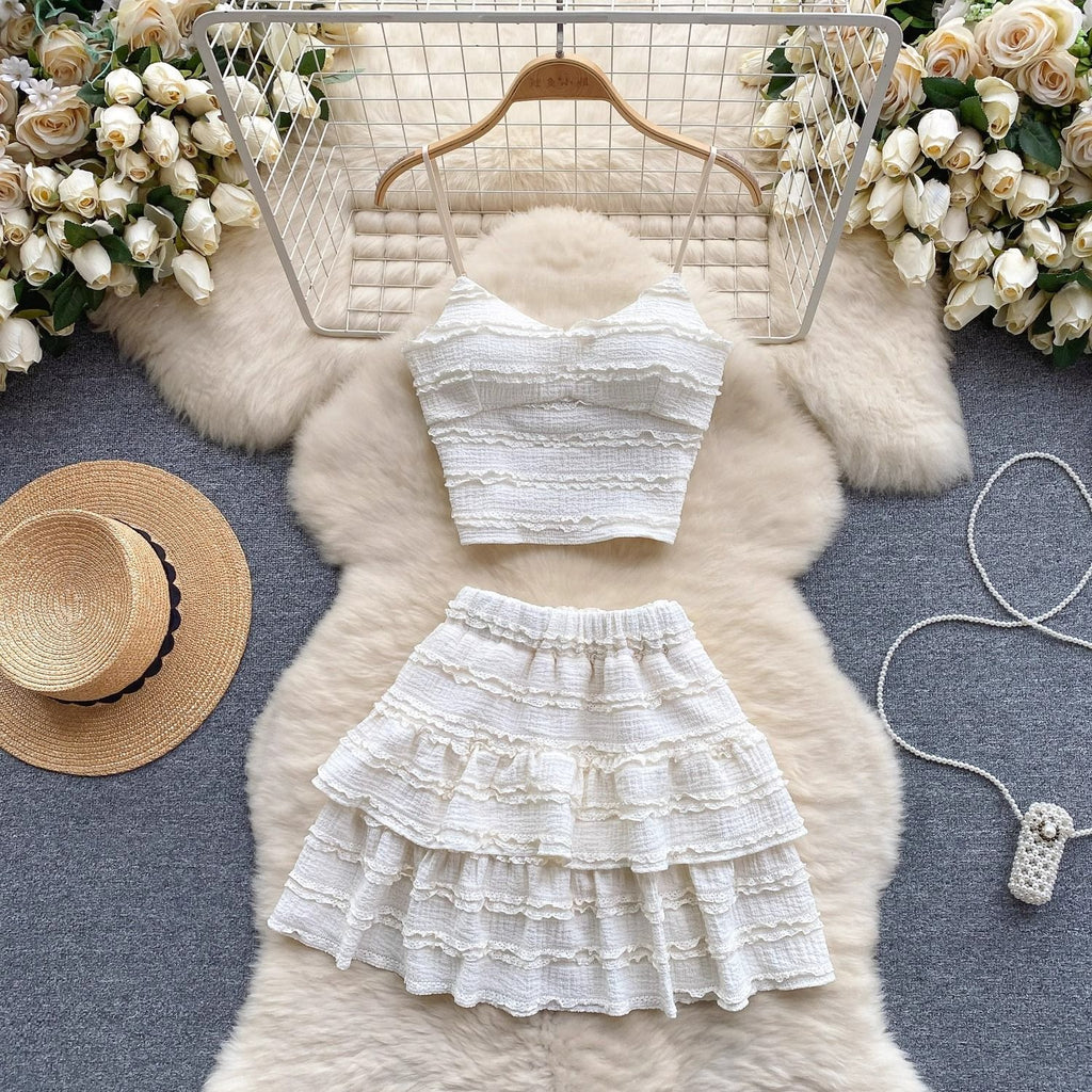 Blonde Camisole Og Rysjekort Skjørt Sett