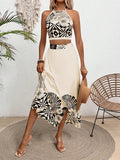 Floral-print Two-piece Slim-fit Set